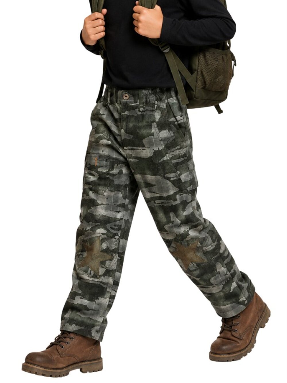Oilily Camouflage Utility Cargo Pants Jeans Cotton Linen Star Knee Patches 12 Yr